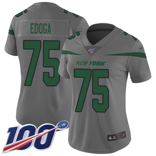 New York Jets Limited Gray Women Chuma Edoga Jersey NFL Football #75 100th Season Inverted Legend